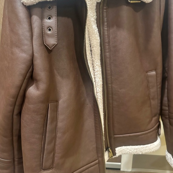 Ralph Lauren Faux Leather Aviator Pilot Jacket Mat Brown Fur Collar Size Small - Picture 3 of 4